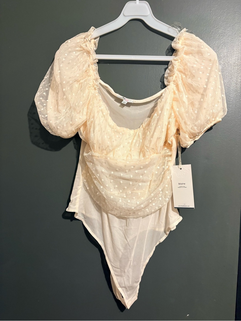 Sheer Blush Dot Puff-Sleeve Bodysuit - Batshe
